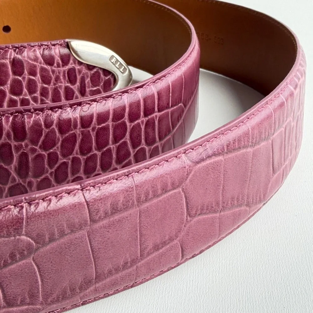 Lauren Ralph Lauren Italian Leather Belt Womens XL Purple Croc Embossed Vintage